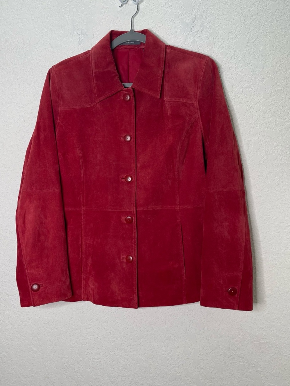 Liz Claiborne Womens 10 Red Suede Leather Jacket Button Front Y2K